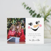 雪だるまの顔の写真 子供のクリスマス サンキューカード (スタンド正面)