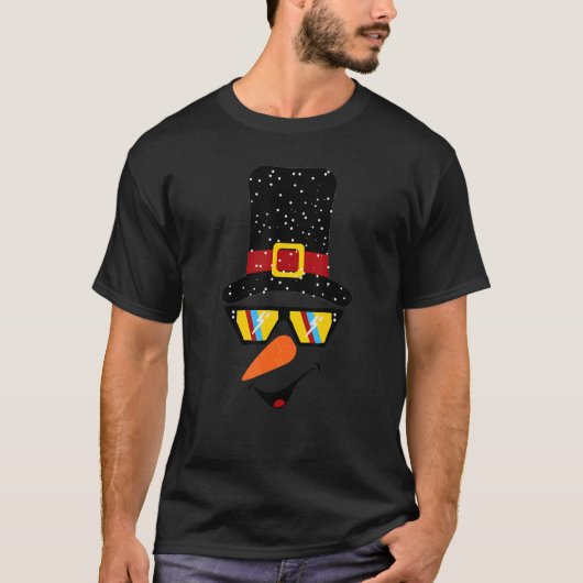 雪だるまの顔 雪の結晶 レトロ サングラス 面白い ウィン Tシャツ (正面)