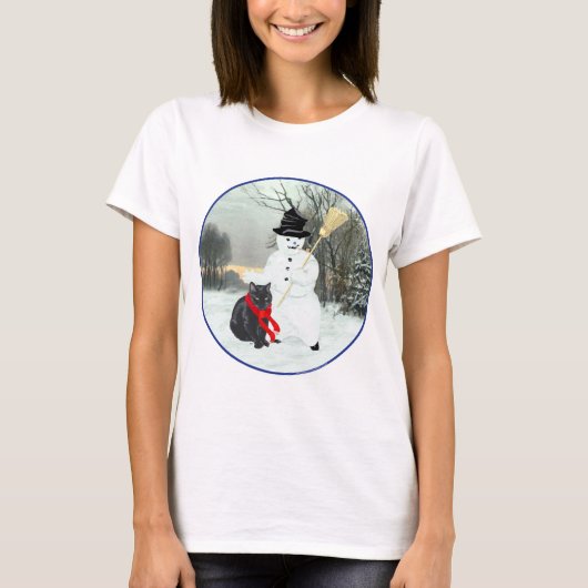 雪だるまの黒猫 Tシャツ (正面)