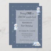 雪だるまの1歳誕生日パーティー招待状 招待状 (正面/裏面)