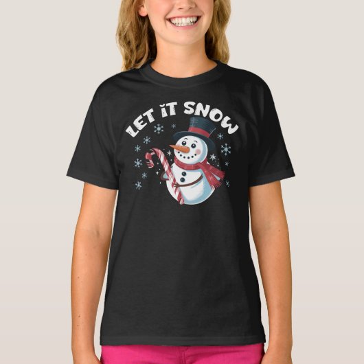 雪だるまの「Let it Snow」 Tシャツ (正面)
