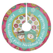 雪だるまのFeliz Navidadの休日の木のスカート ブラッシュドポリエステルツリースカート (正面)