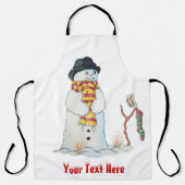 雪だるまはおもしろいクリスマスのために雪の中で微笑む エプロン (正面)
