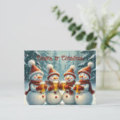 雪だるまはクリスマスを祝って歓声を ポストカード (スタンド正面)