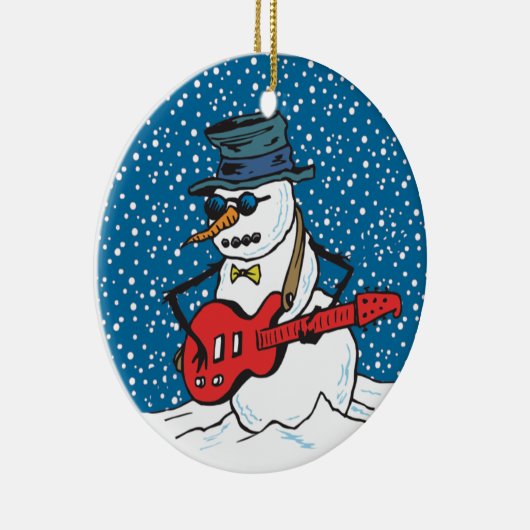 雪だるまはサングラスをはいて、ハ遊ッツアギター セラミックオーナメント (右)