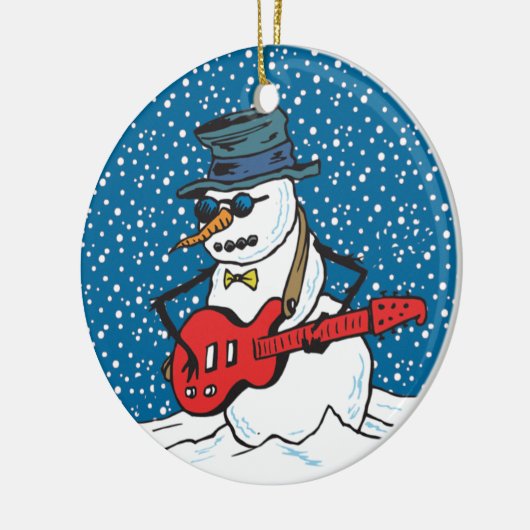 雪だるまはサングラスをはいて、ハ遊ッツアギター セラミックオーナメント (左)