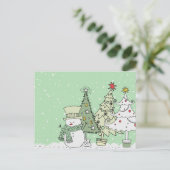 雪だるまは幸せな休日を望みます シーズンポストカード (スタンド正面)