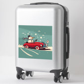 雪だるまは車を追う シール (スーツケース)