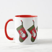 雪だるまぶら下がったのクリスマスストッキング全のまわりに体 マグカップ (左)