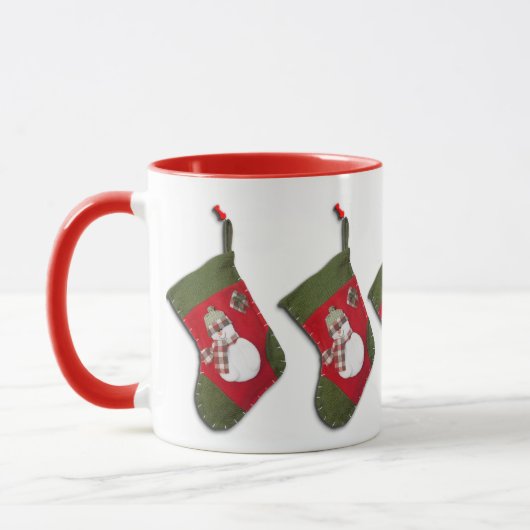 雪だるまぶら下がったのクリスマスストッキング全のまわりに体 マグカップ (左)