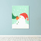 雪だるまぶら下がったは木にオーナメントがある キャンバスプリント (インサイチュ (ウッドフロア))