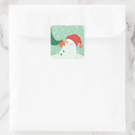 雪だるまぶら下がったは木にオーナメントがある スクエアシール (バッグ)