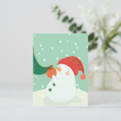 雪だるまぶら下がったは木にオーナメントがある ポストカード (スタンド正面)