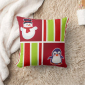 雪だるまやペンギンの可愛いクリスマスパターン クッション (ブランケット)