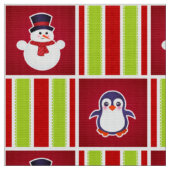 雪だるまやペンギンの可愛いクリスマスパターン ファブリック (クローズアップ)