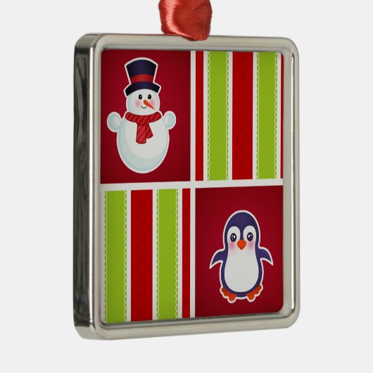 雪だるまやペンギンの可愛いクリスマスパターン メタルオーナメント (右)