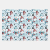 雪だるまよくはしゃぐとワードアートブルークリスマス ラッピングペーパーシート (正面3)