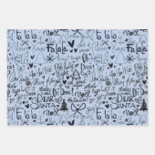 雪だるまよくはしゃぐとワードアートブルークリスマス ラッピングペーパーシート (正面2)