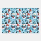 雪だるまよくはしゃぐとワードアートブルークリスマス ラッピングペーパーシート (正面)