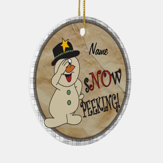 雪だるまをかいま見る雪 セラミックオーナメント (右)