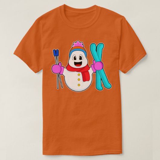雪だるまをスキーとスキーヤーとして Tシャツ (デザイン正面)