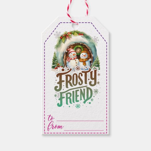 雪だるまをテーマにした冬の贈り物ラベル ギフトタグ (正面)