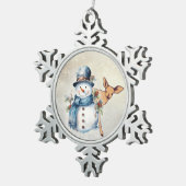 「雪だるまをホリーで囲む」と子鹿 スノーフレークピューターオーナメント (右)