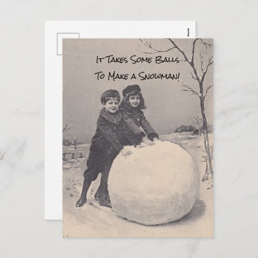 雪だるまを作るにはある程度の勇気が必要 - 面白いPC シーズンポストカード (正面/裏面)