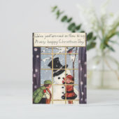 雪だるまを作る子供たち ポストカード (スタンド正面)