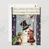 雪だるまを作る子供たち ポストカード (正面/裏面)