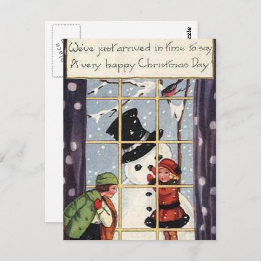 雪だるまを作る子供たち ポストカード (正面/裏面)