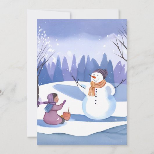 雪だるまを作ろう | 水彩冬の絵画 シーズンカード (正面)