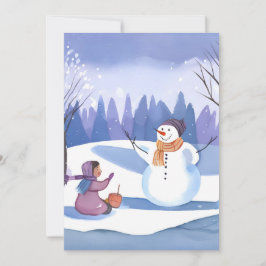 雪だるまを作ろう | 水彩冬の絵 シーズンカード