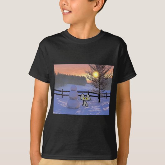 雪だるまを持つ猫 Tシャツ (正面)