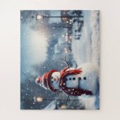 雪だるまを村に。冬のシーン。 ジグソーパズル (縦)