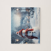 雪だるまを村に。冬のシーン。 ジグソーパズル (縦)