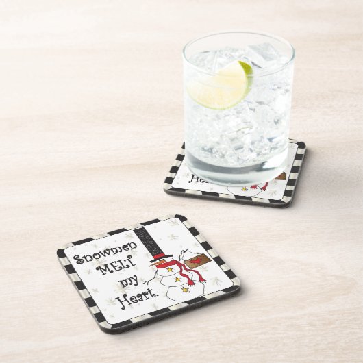 雪だるまを溶かすハート |クリスマス コースター (右側)
