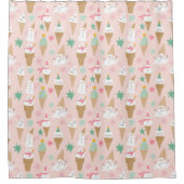 雪だるまアイスクリームコーンクリスマスパターン シャワーカーテン (正面)