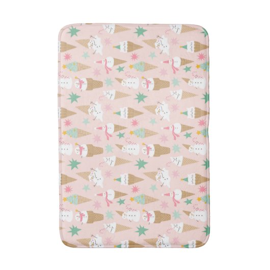 雪だるまアイスクリームコーンクリスマスパターン バスマット (正面縦)