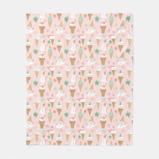 雪だるまアイスクリームコーンクリスマスパターン フリースブランケット (正面)