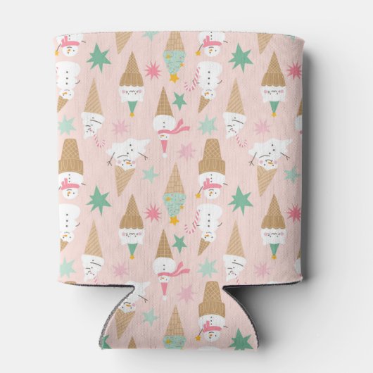 雪だるまアイスクリームコーンクリスマスパターン 缶クーラー (裏面)