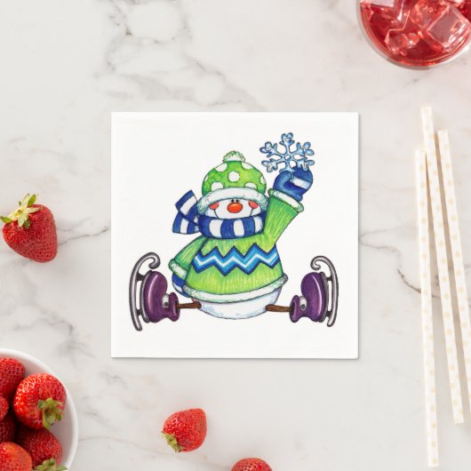 雪だるまアイススケートで滑る-紙ナプキンス スタンダードカクテルナプキン (インサイチュ)