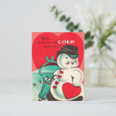 雪だるまアイストングハート傘バレンタイン シーズンポストカード (スタンド正面)