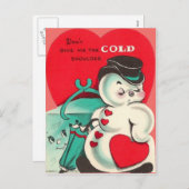 雪だるまアイストングハート傘バレンタイン シーズンポストカード (正面/裏面)