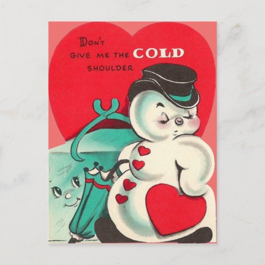 雪だるまアイストングハート傘バレンタイン シーズンポストカード (正面)