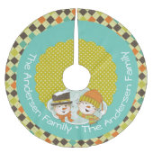 雪だるまアーガイルとドットカスタムホリデーツリースカート ブラッシュドポリエステルツリースカート (正面)