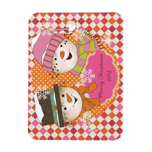 雪だるまアーガイルホリデーパーソナライズされたフレキシマグネット マグネット (縦)