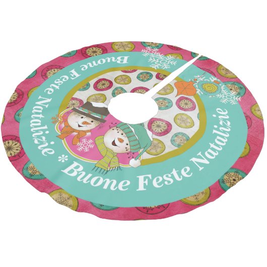 雪だるまイタリアンメリークリスマスツリースカート ブラッシュドポリエステルツリースカート (アングル)