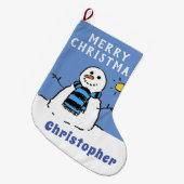 雪だるまイメパーソナライズされたージ ラージクリスマスストッキング (正面 (吊り時))