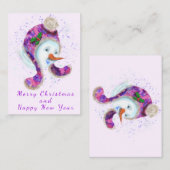 雪だるまインウィンターハットクリスマスカード ノートカード (正面/裏面)